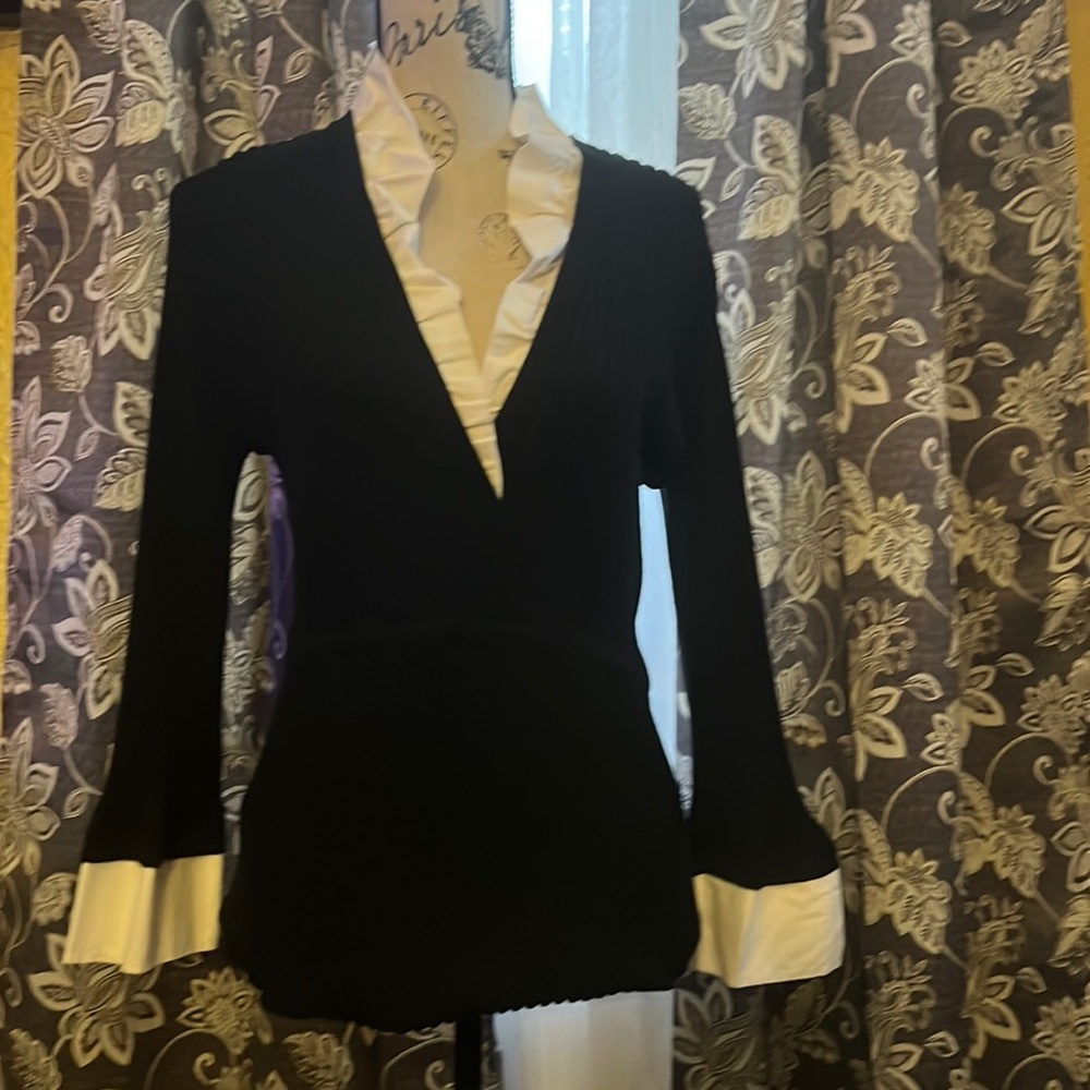 Business-casual or dressy sweater, black color with white detailing